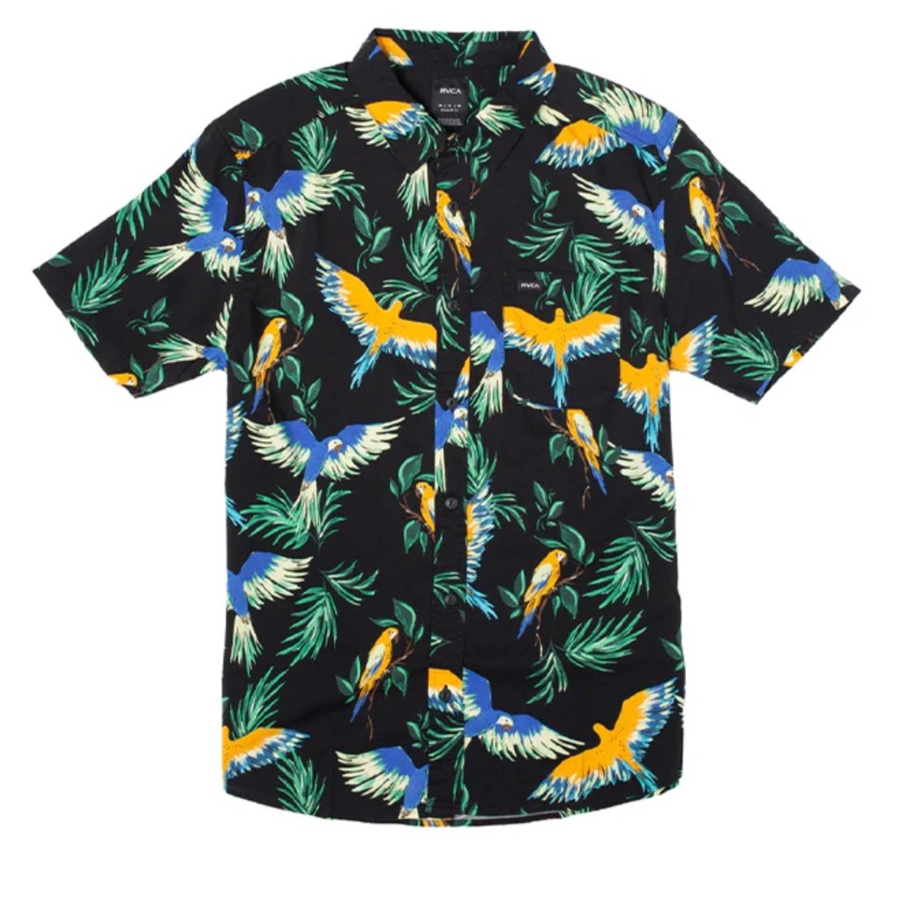 RVCA Tropical Bird Print Short Sleeve Shirt - Black and Green - Picture 6 of 9